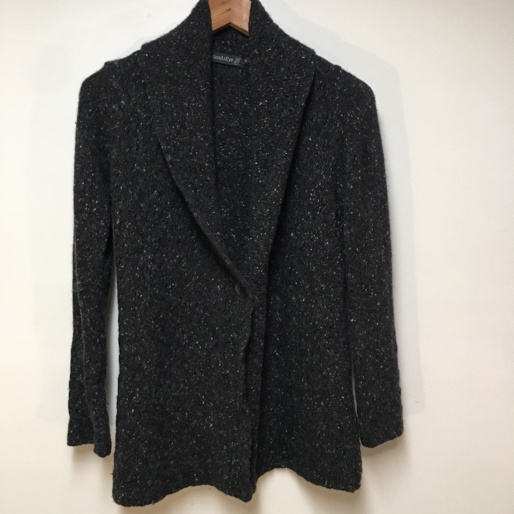 IrelandsEye Cardigan Sweater Womens Medium Charcoal Gray Wool Cashmere Shawl